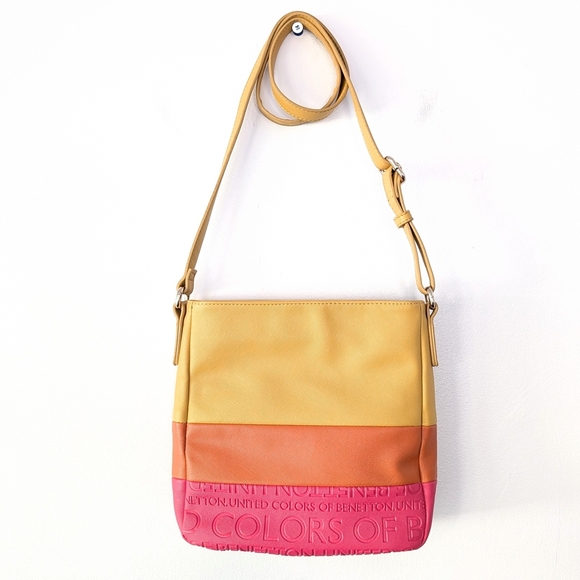 United Colors Of Benetton Yellow, Pink  And Orange Crossbody Bag ~ Like New - Picture 2 of 10